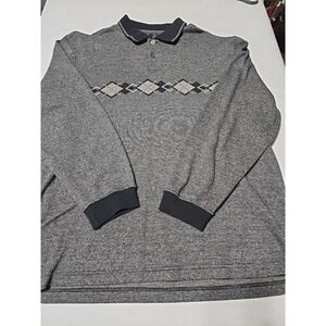 Marc Edwards Polo Gray Black Argyle Sweater Long Sleeve Collar Large Mens